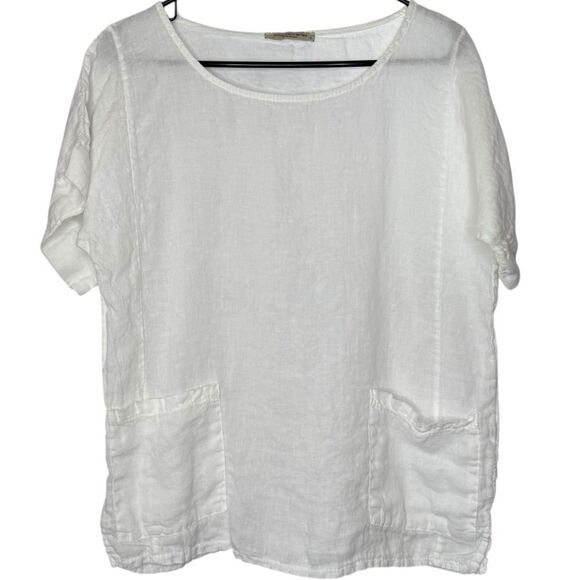 |EUC| FRANCESCA BETTINI Linen Short Sleeve Double Pocket Tee - Picture 1 of 6